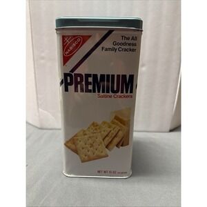 Vintage Nabisco Premium Saltine Crackers Tin Canister 1978 Made in USA 15 Oz